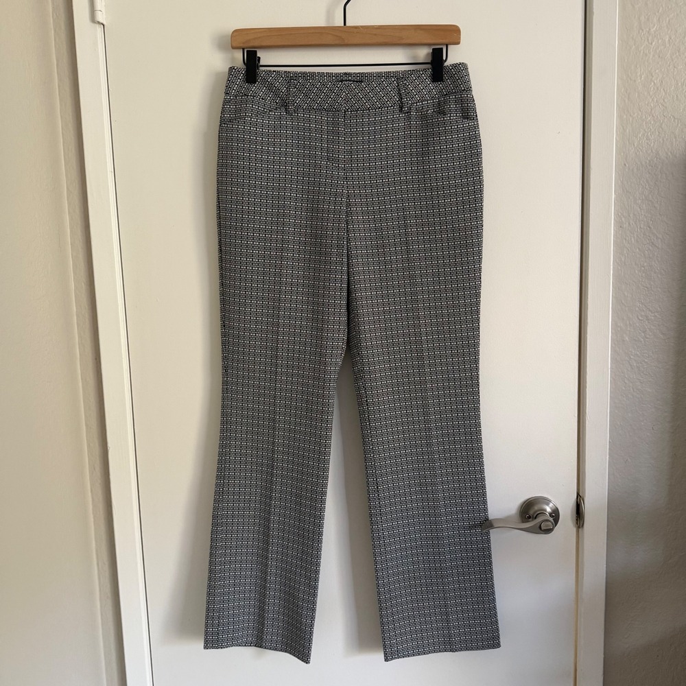 Express Womens Black White Textured Straight Leg Pants Workwear Preppy Chic